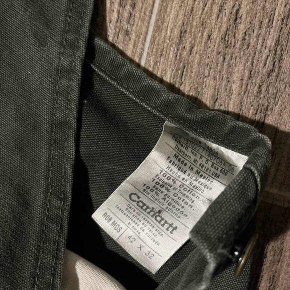 VTG Carhartt Double Knee Duck Canvas Bib Overalls R06 MOS Mens 42x32 Green - Picture 3 of 10